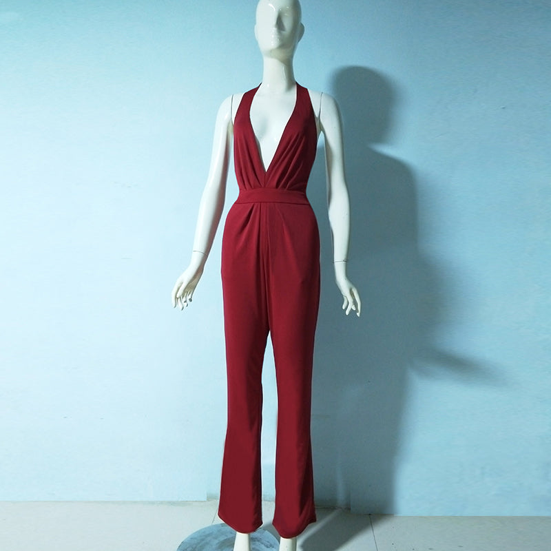 Jumpsuits for Women 2022 Sexy Polyester Backless Wide Leg Pants Sleeveless Summer Rompers - MERGE.DAY.1.FREESTYLE