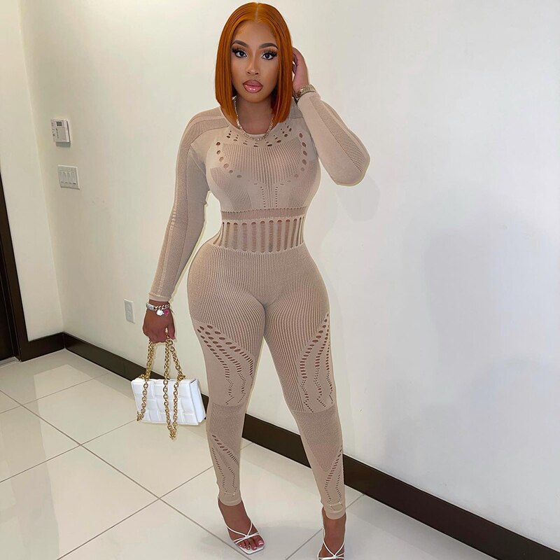 solid color Knitted Thin Long Sleeve Jumpsuit Romper - MERGE.DAY.1.FREESTYLE