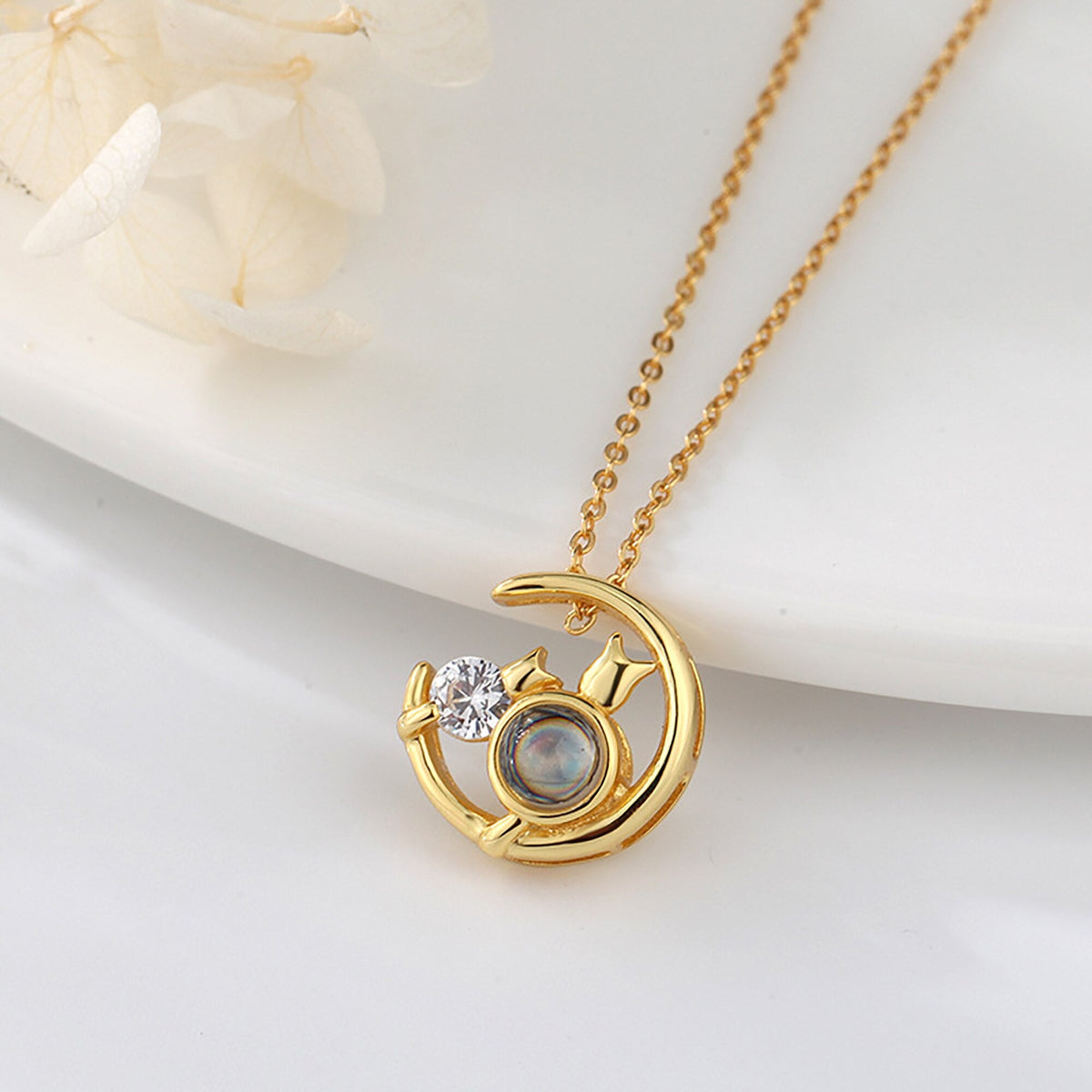 Moon Cat with customizable photos Projection Necklace Pendant Jewelry - MERGE.DAY.1.FREESTYLE
