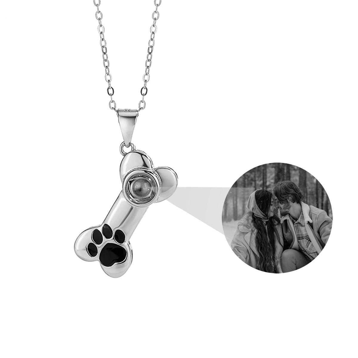Customizable Photo Dog Bone Necklace Silver Shiny Dog Bone Chain Necklace - MERGE.DAY.1.FREESTYLE