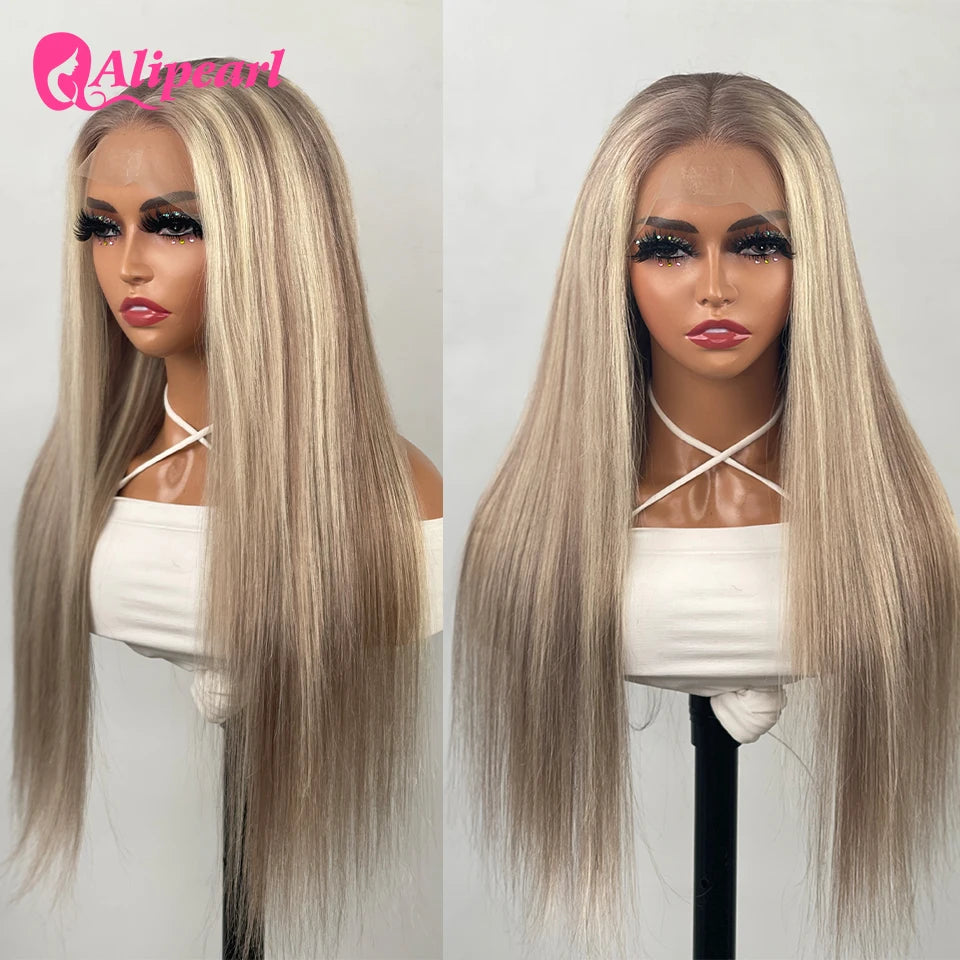 AliPearl Hair P18/613 Lace Front Wig Human Hair Highlight Straight Transparent Lace Front Wig For Women Peruvian 5x5 Closure Wi - MERGE.DAY.1.FREESTYLE