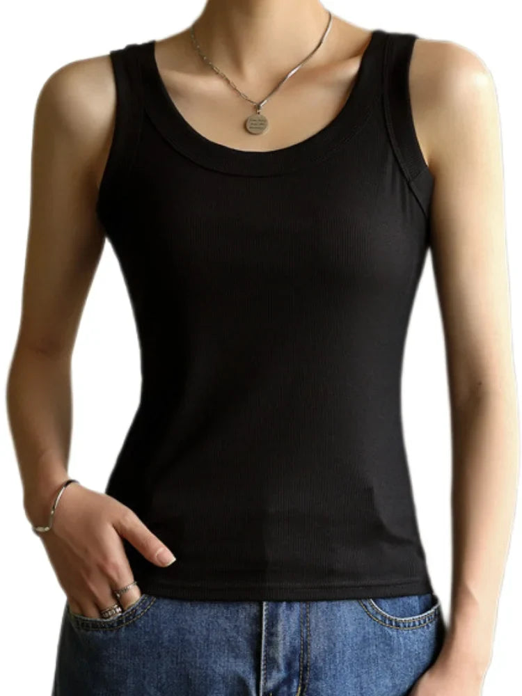 Women Ribbed Tank Top Solid Sleeveless Round Neck Top - MERGE.DAY.1.FREESTYLE