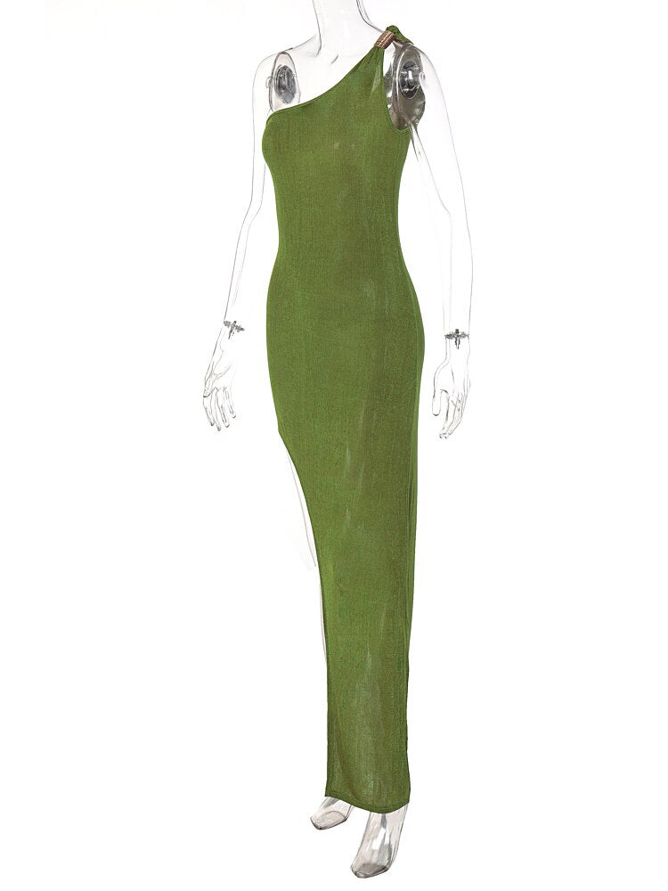 Bodycon One Shoulder Backless Sleeveless Maxi Slit Prom Dress - MERGE.DAY.1.FREESTYLE