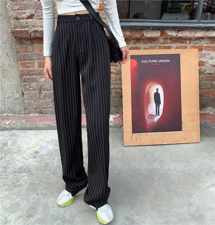 Striped Baggy Pants Women New High Waist Loose Straight Wide Leg Pants Female 2022 Summer - MERGE.DAY.1.FREESTYLE