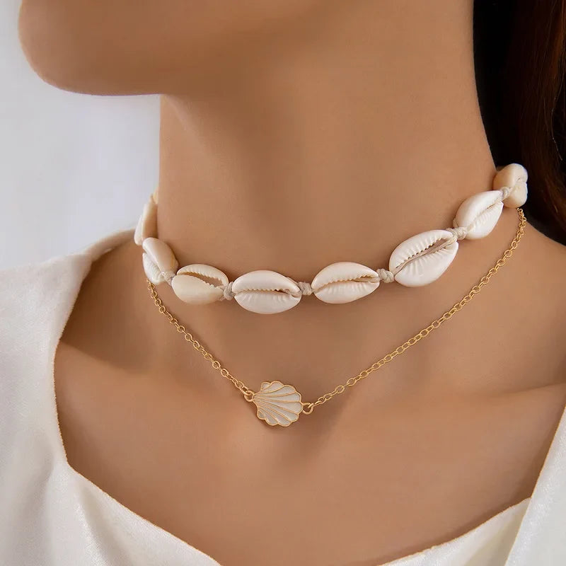 Bohemian multi-layered shell and rice bead necklace - MERGE.DAY.1.FREESTYLE