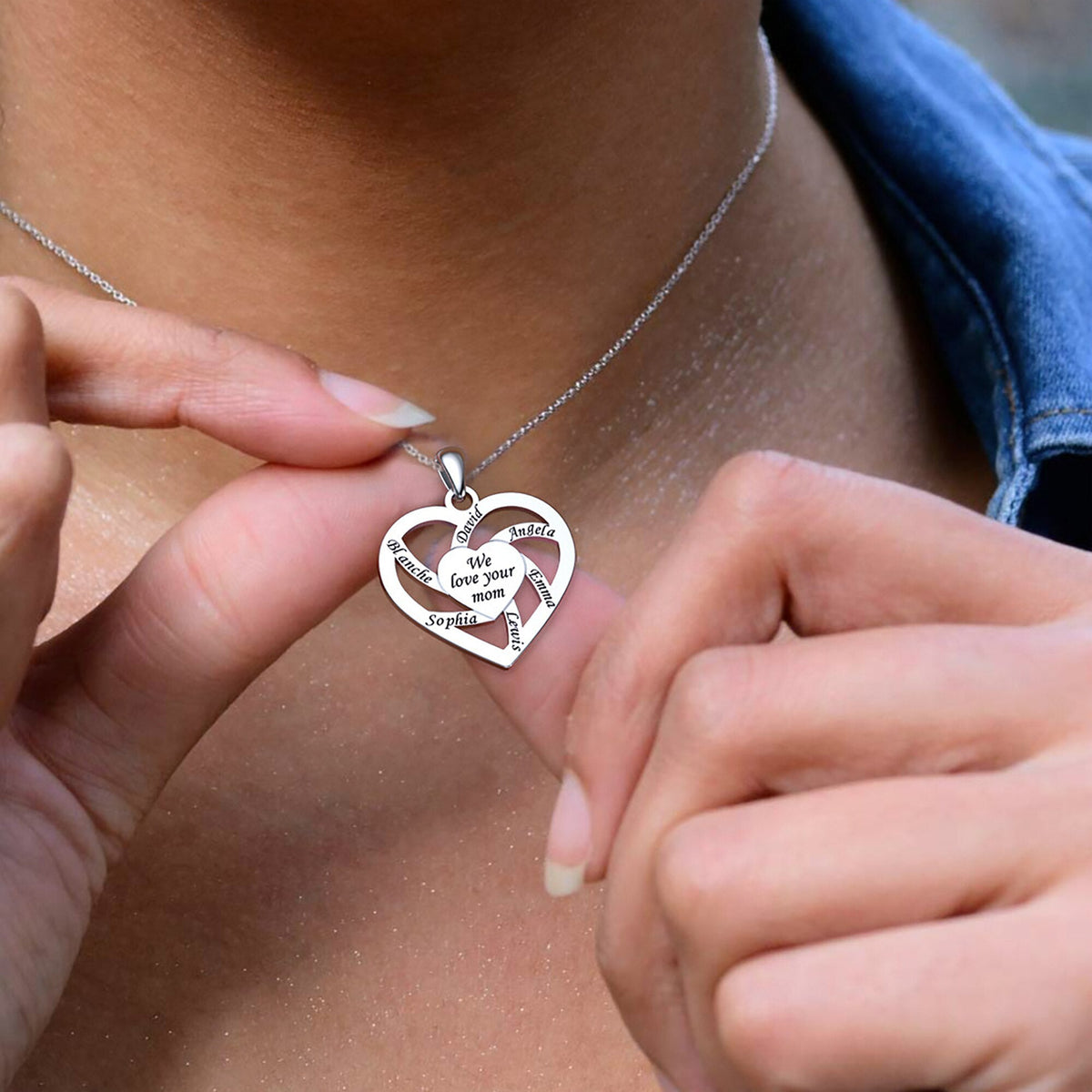 Personalized Mother Name Necklace With Text Custom Heart Pendant Necklace - MERGE.DAY.1.FREESTYLE