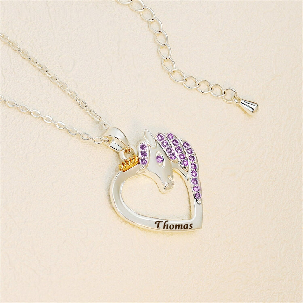 Unicorn Birthstone Rhinestone Custom Name Necklace Child Girl Necklace - MERGE.DAY.1.FREESTYLE