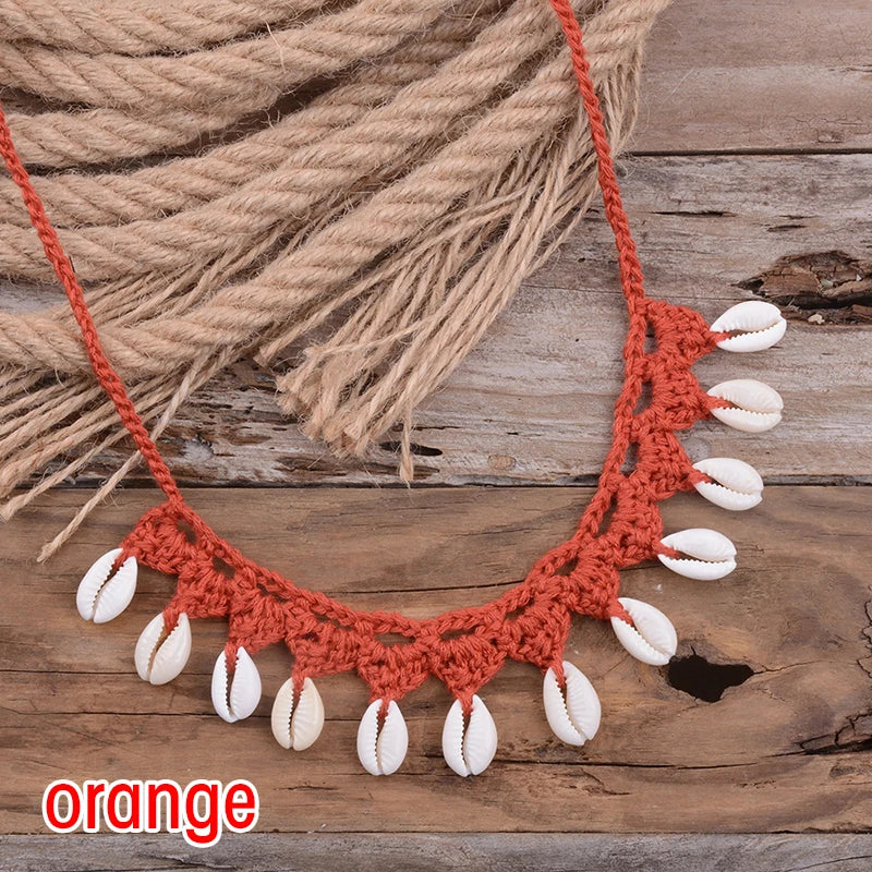 Shell Choker Necklace Natural Sea Cowrie Shell Rope Chain Choker Necklace - MERGE.DAY.1.FREESTYLE
