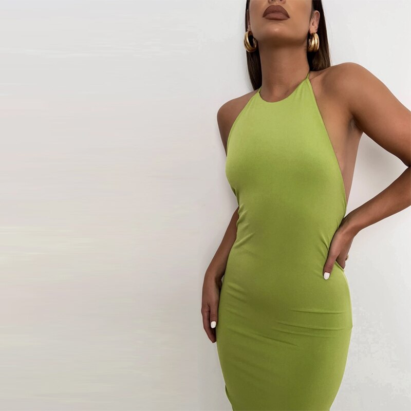 Halter Bandage Sleeveless Backless Shirring Draped Maxi Dress Sexy Streetwear - MERGE.DAY.1.FREESTYLE
