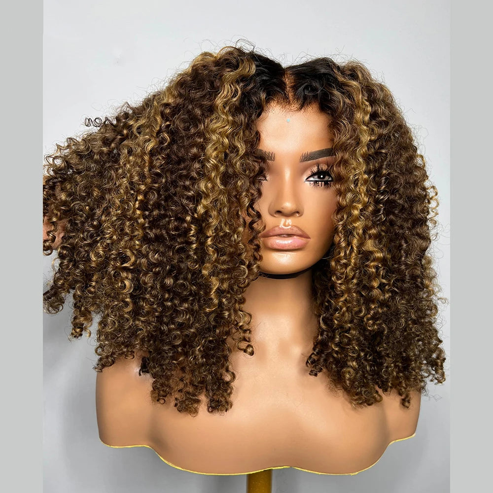 Highlight Ombre Honey Blonde Human Hair Wigs For Women 13x4 Curly Lace Front Wig Human Hair Burmese Curly Wig Brazilian 250% - MERGE.DAY.1.FREESTYLE
