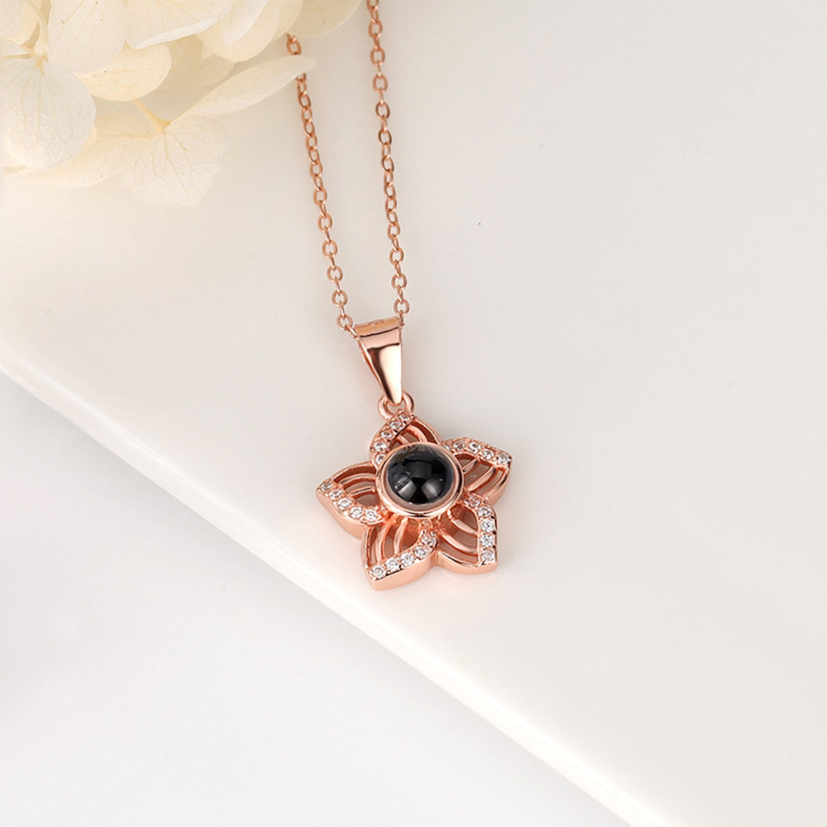 Customized Crystal Flower Photo Projection Pendant Necklace Personalized - MERGE.DAY.1.FREESTYLE