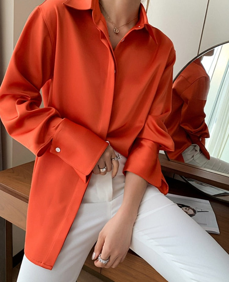 Loose Single-breasted Female Satin Shirts Tops Spring Summer Blusas - MERGE.DAY.1.FREESTYLE