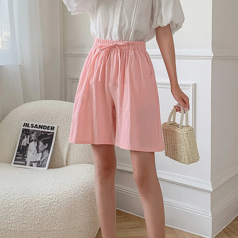 Summer Cotton Linen Loose Women's Shorts Casual Straight Short Pants Harajuku - MERGE.DAY.1.FREESTYLE