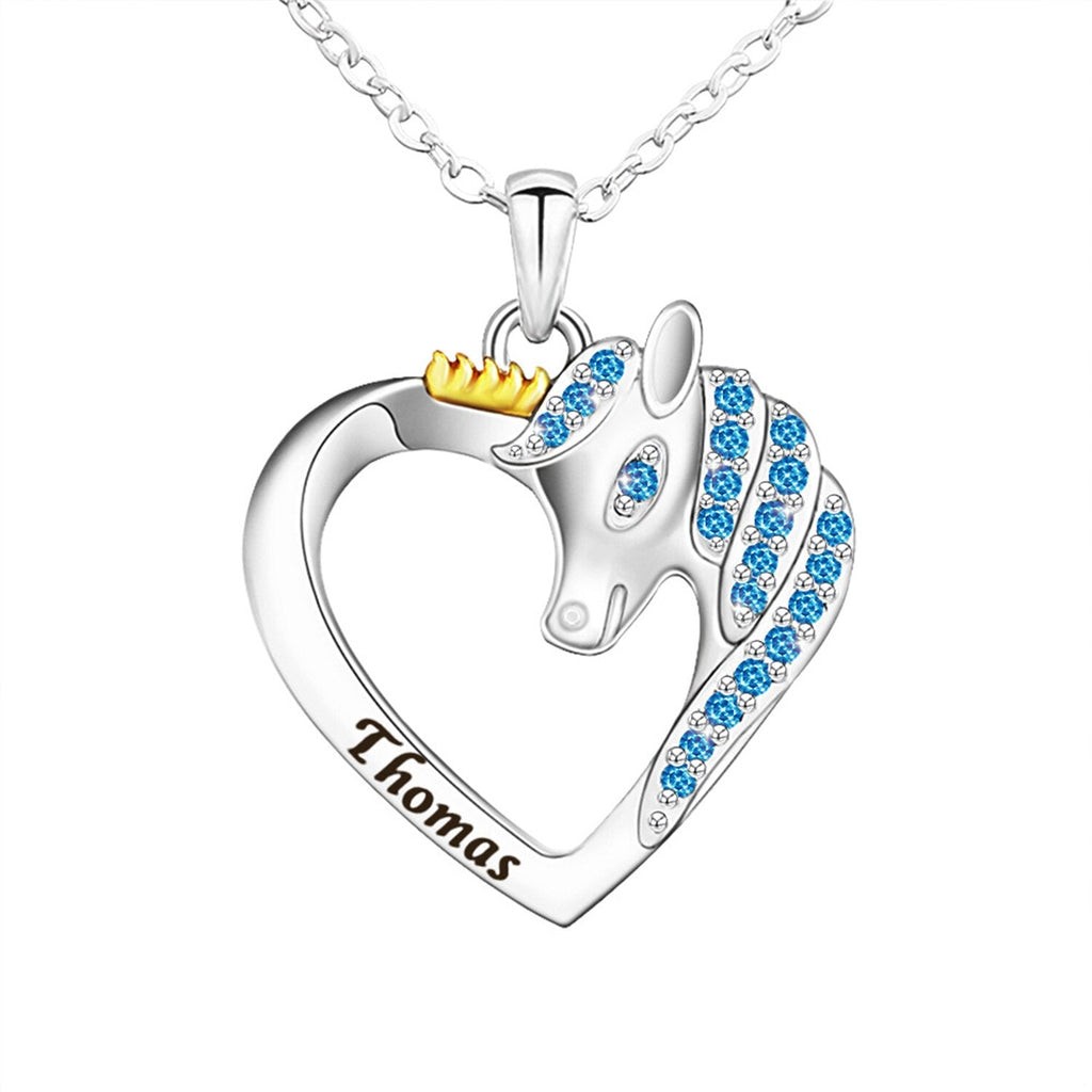 Unicorn Birthstone Rhinestone Custom Name Necklace Child Girl Necklace - MERGE.DAY.1.FREESTYLE