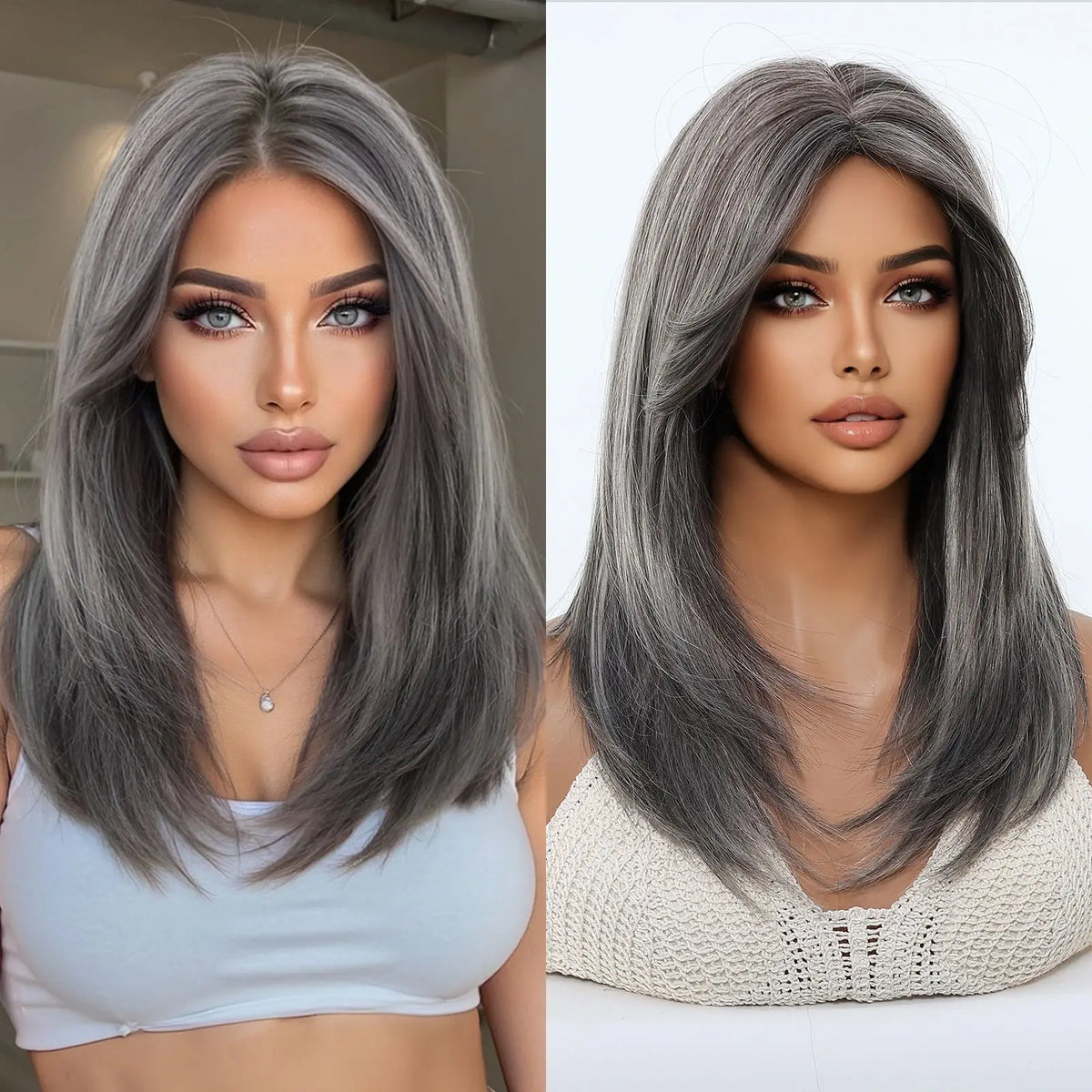 EASIHAIR Medium Length Orange Synthetic Wigs for Women Natural Wavy Wigs With Bangs Heat Resistant Fiber Wigs for Daily Cosplay
