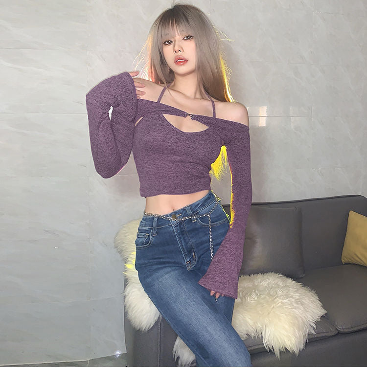 Halter Strapless T-shirt Women Sweet Sexy Off The Shoulder T-shirts Slim Two Piece Tops Woman - MERGE.DAY.1.FREESTYLE