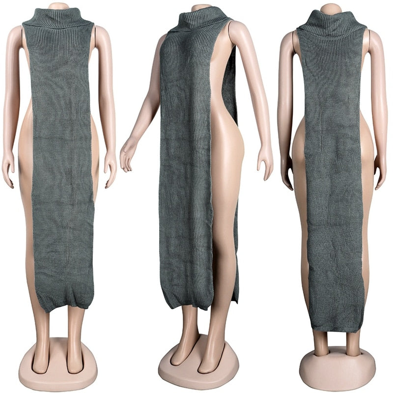 Knitted Side Split Sweater Dress Sleeveless Spring Clothes for Women Y2k Outfits Long Maxi Dresses - MERGE.DAY.1.FREESTYLE