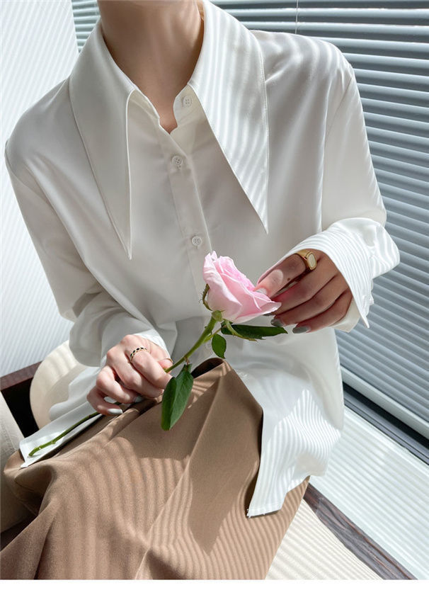 Big Pointed Collar White Blouses For Women Vintage Loose Long Sleeve Shirt - MERGE.DAY.1.FREESTYLE
