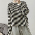 Striped Pullovers Women Knitted Cotton Sweatshirts Female Long-sleeved Loose Tops - MERGE.DAY.1.FREESTYLE