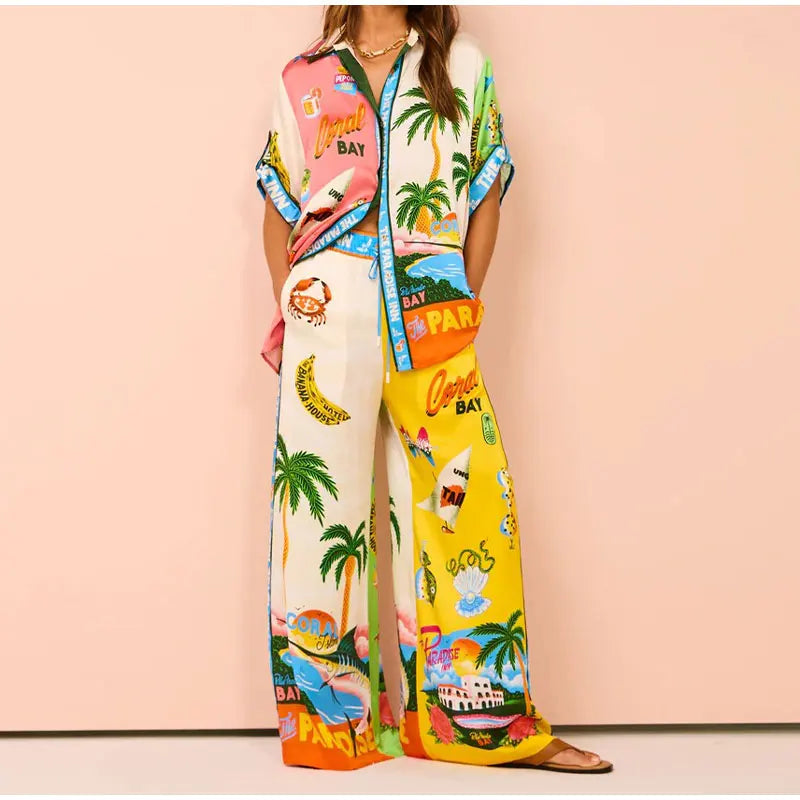 Beach Printed Lapel Shirt Pants Suits - MERGE.DAY.1.FREESTYLE