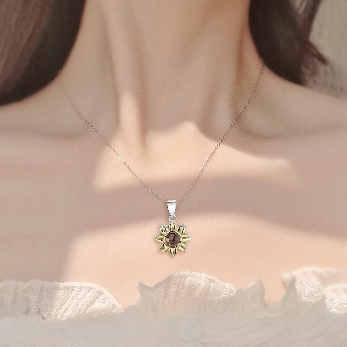 Custom SunFlower Projection Necklace Personalized Lover Keepsake Jewelry - MERGE.DAY.1.FREESTYLE