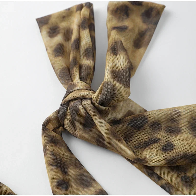 Leopard Print Wrapped Suit Backless Sleeveless Tops Skirts - MERGE.DAY.1.FREESTYLE
