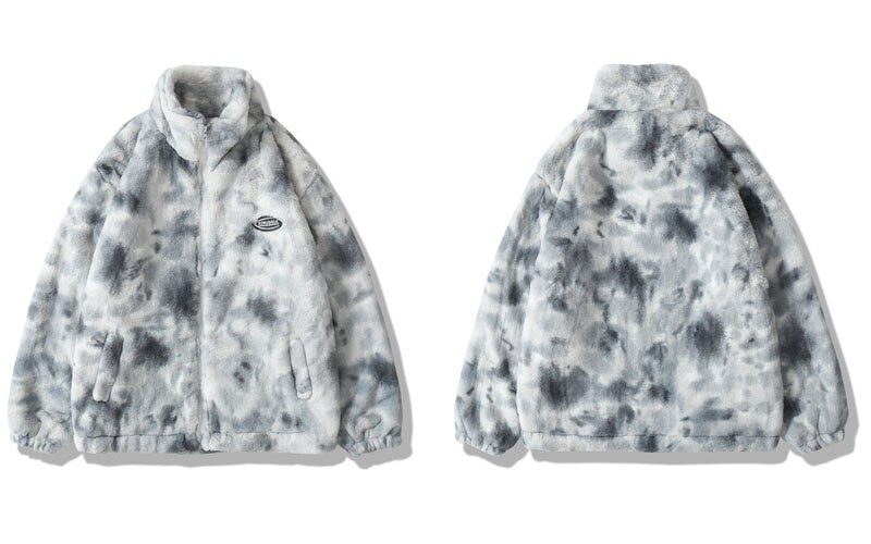 Hip Hop Jacket Streetwear Tie Dye Heart Fuzzy Jackets Warm Coats - MERGE.DAY.1.FREESTYLE