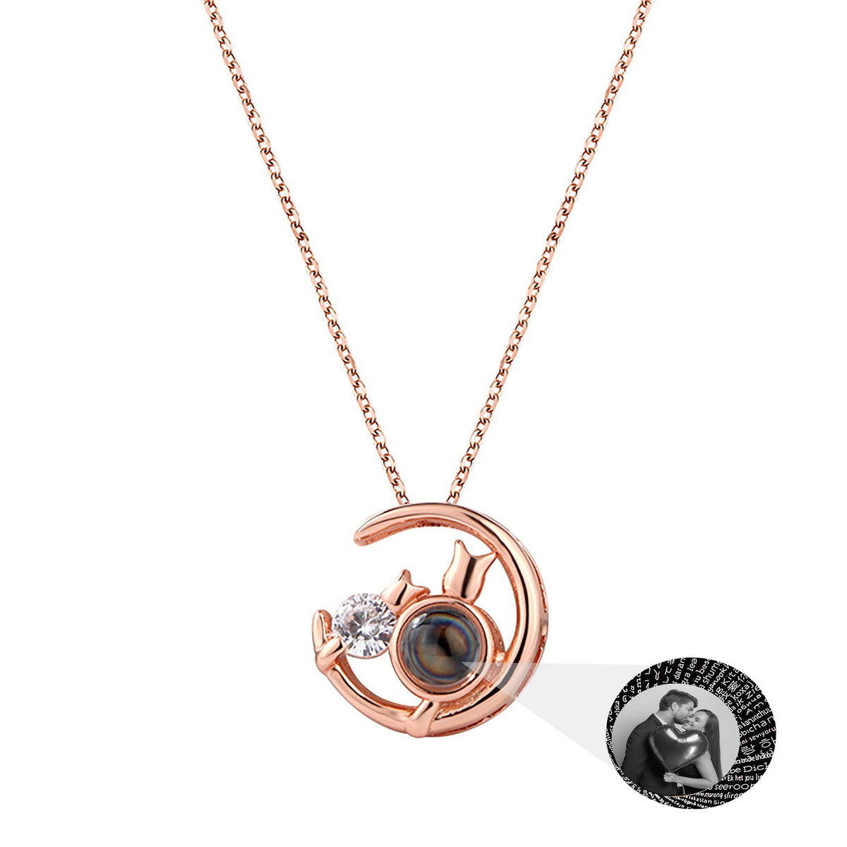 Moon Cat with customizable photos Projection Necklace Pendant Jewelry - MERGE.DAY.1.FREESTYLE