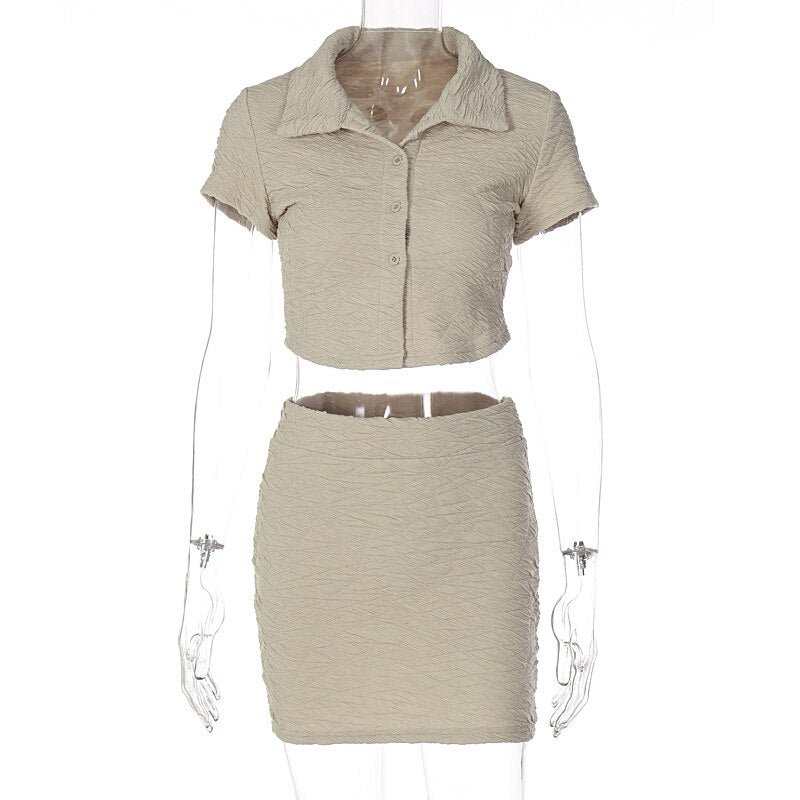 2 Piece Set Short Sleeve Crop Top Shirts Blouse Mini Skirt Suit - MERGE.DAY.1.FREESTYLE