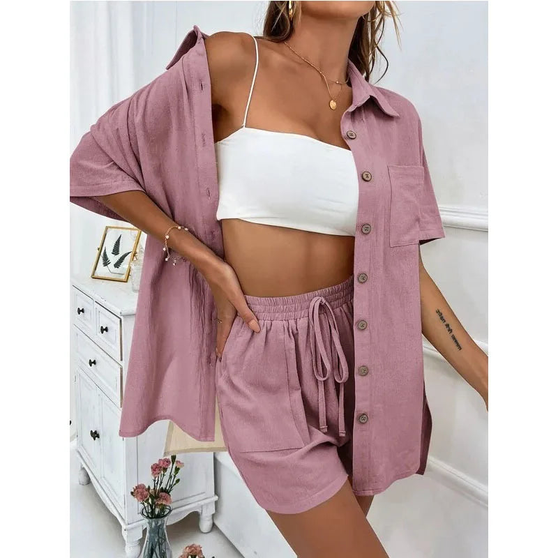 Solid Color Casual Loose Short Pants Sets For Women - MERGE.DAY.1.FREESTYLE