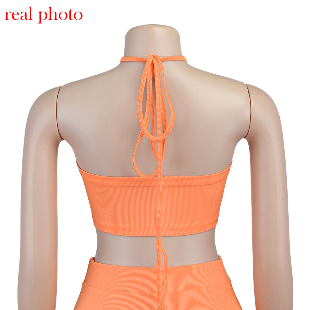 Cryptographic Bandage Cut Out Sexy Halter Neck Top and Skirts Set Gathered Elegant - MERGE.DAY.1.FREESTYLE