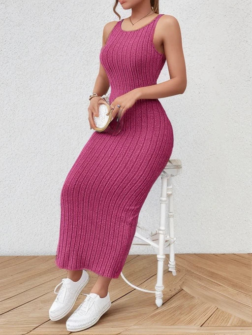 Summer Solid Backless Tank mid-length knitted sleeveless dress - MERGE.DAY.1.FREESTYLE