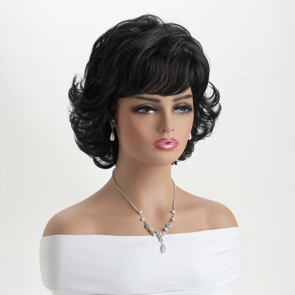 Natural Synthetic Short Curly Black Wigs For Women 10 Inch Wig Daily Party Heat Resistant Hair - MERGE.DAY.1.FREESTYLE