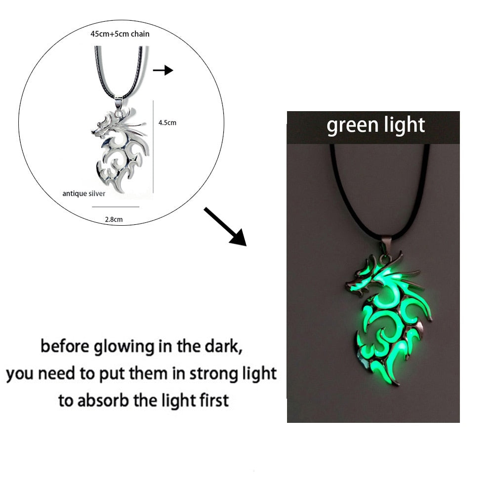 Luminous Dragon Necklace Glowing Night Fluorescence Silver Plated Glow In The Dark Necklace - MERGE.DAY.1.FREESTYLE