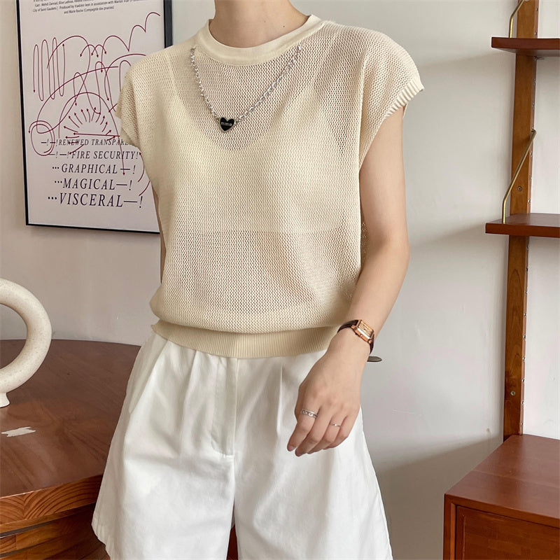Hollow T-shirt Chain Women Summer New Solid Color Short Sleeve Knitted Tops Female 2022 - MERGE.DAY.1.FREESTYLE