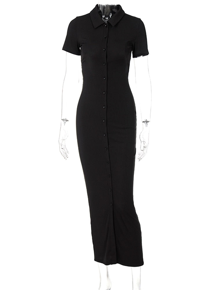 Sexy Backless Short Sleeve Shirt Dress Women Ribbed Buttons Up Bandage Knitted Bodycon Gown 2022 - MERGE.DAY.1.FREESTYLE