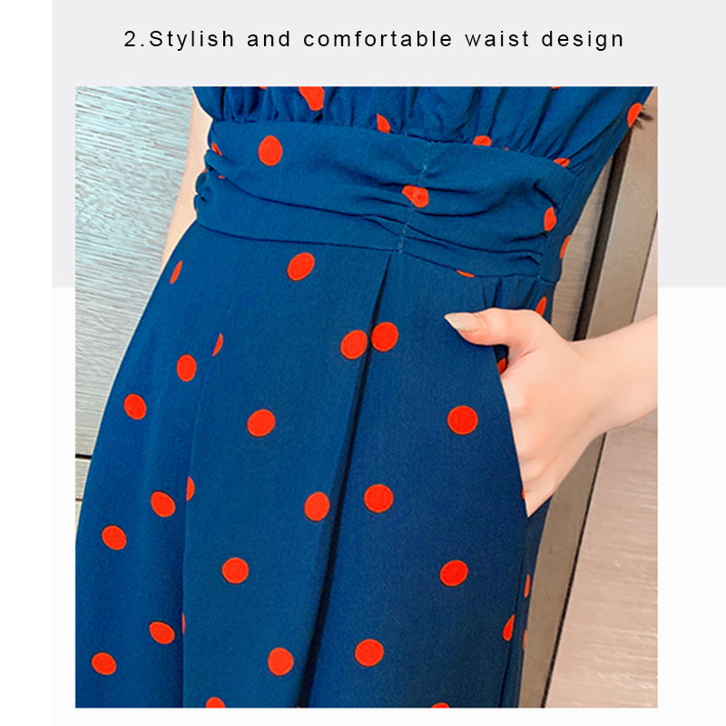 Jumpsuit Summer 2022 Long Overalls Wide Leg Pants for Women Polka Dot Rompers - MERGE.DAY.1.FREESTYLE