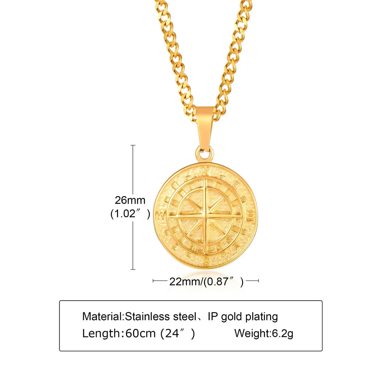 Gold Compass Necklaces,Vintage Viking North Star Anchor Medal - MERGE.DAY.1.FREESTYLE