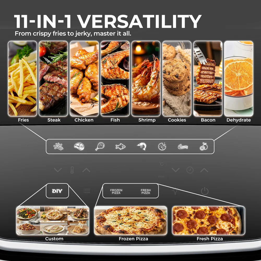 11-in-1 Square Modern Pizza Oven Air Fryer with View Window 2200W Touch Screen Household Use for Pizza Fries & Nuggets - MERGE.DAY.1.FREESTYLE