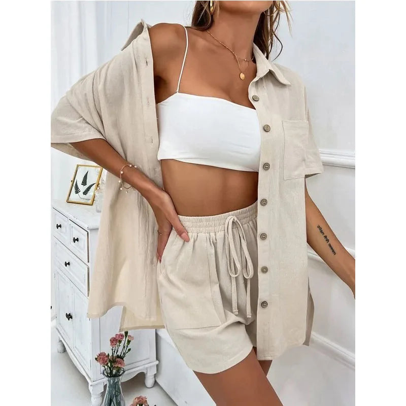 Solid Color Casual Loose Short Pants Sets For Women - MERGE.DAY.1.FREESTYLE