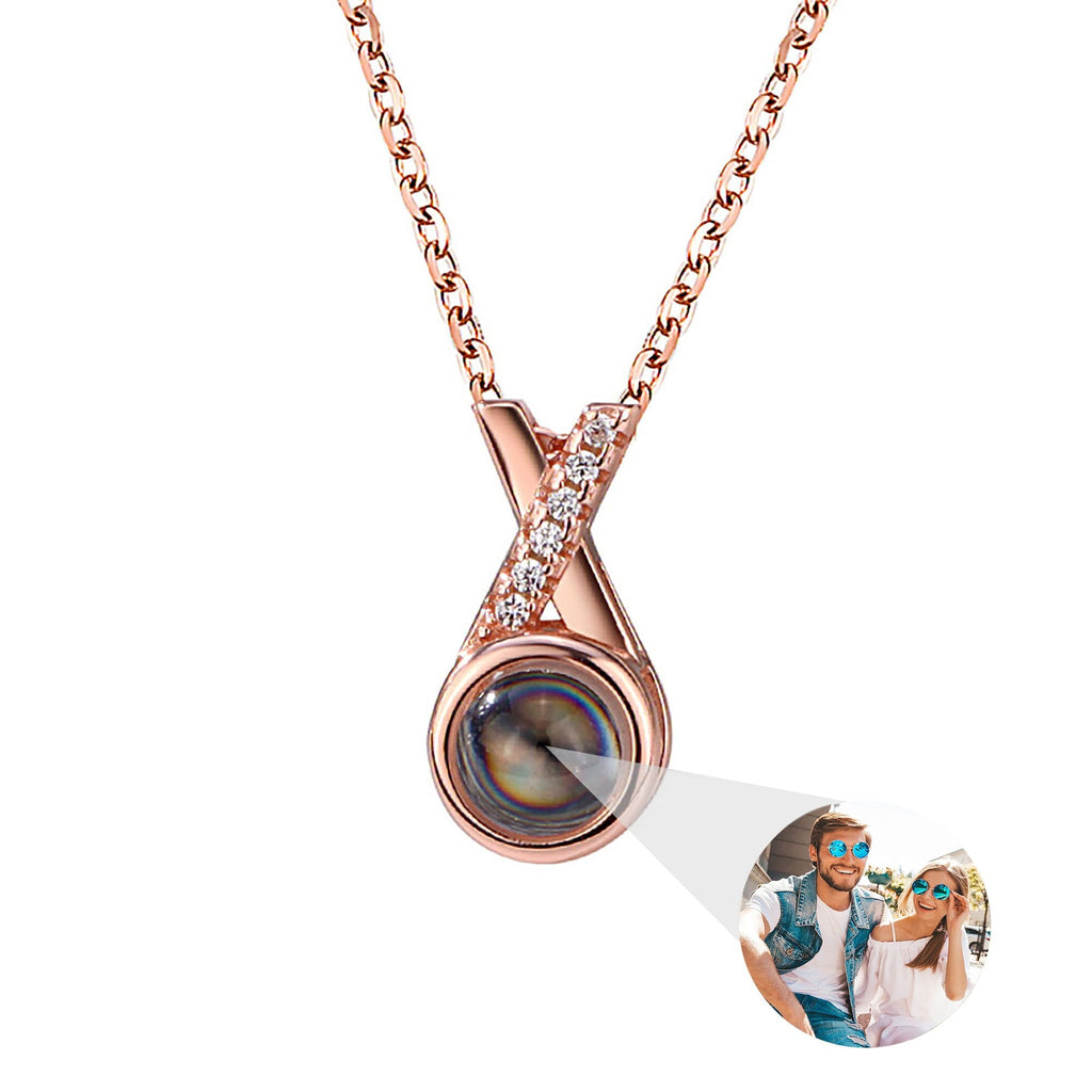 X-letter Projection Necklace With Customizable PhotosSilver 925 Necklace - MERGE.DAY.1.FREESTYLE