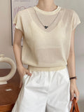 Hollow T-shirt Chain Women Summer New Solid Color Short Sleeve Knitted Tops Female 2022 - MERGE.DAY.1.FREESTYLE
