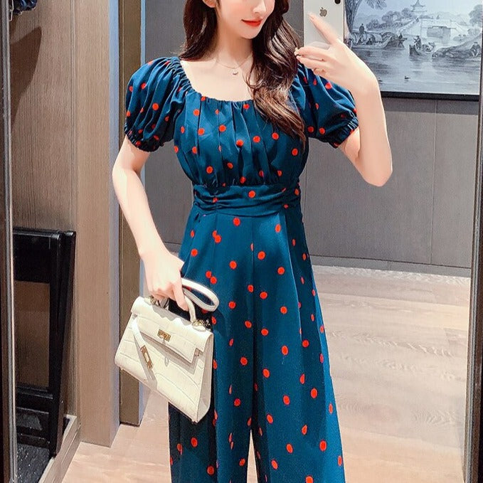 Jumpsuit Summer 2022 Long Overalls Wide Leg Pants for Women Polka Dot Rompers - MERGE.DAY.1.FREESTYLE