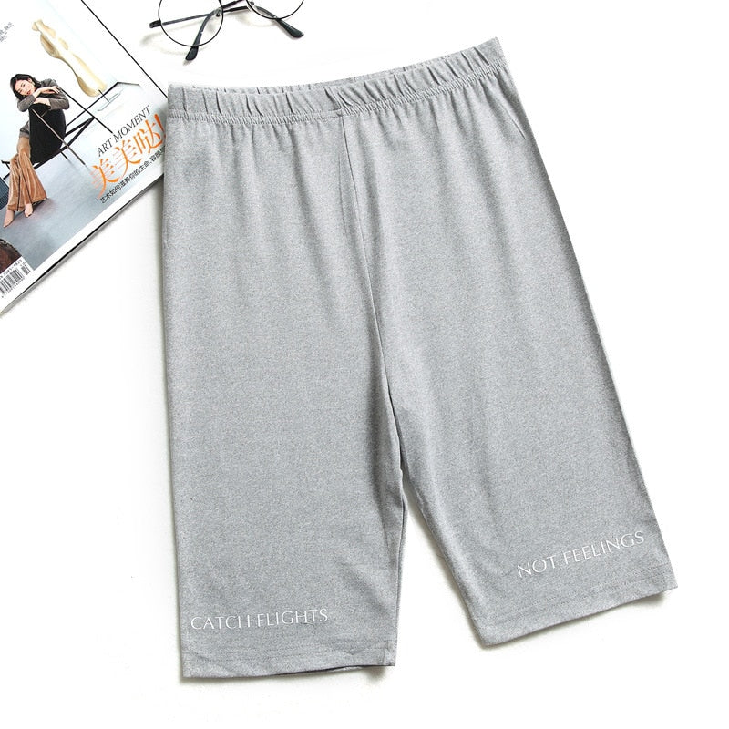 Shorts Thin Fitness Casual High Waist Biker Short Summer Slim Knee-Length Bottoms Streetwear - MERGE.DAY.1.FREESTYLE