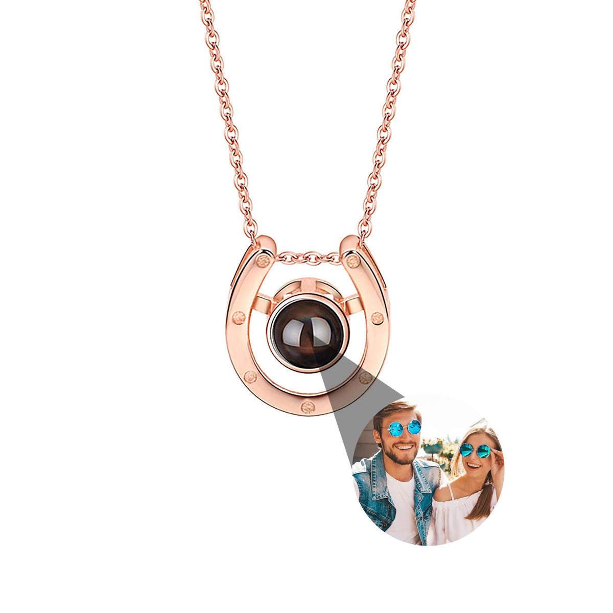 A horseshoe shaped projection necklace with customizable photos Valentine's Day Gift Photo Custom Projection Necklace Simple Hea - MERGE.DAY.1.FREESTYLE