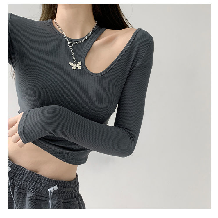 Hollow T-shirt Women Fashion Slim Y2K Cropped Tops Off Shoulder Long Sleeve Tees Woman - MERGE.DAY.1.FREESTYLE