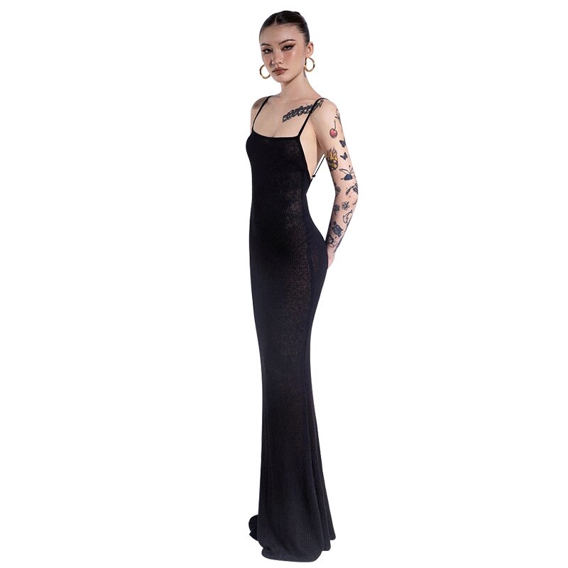 Spaghetti Strap Square Collar Sleeveless Maxi Dress Skinny - MERGE.DAY.1.FREESTYLE