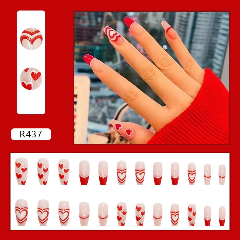 24Pcs/Box Charming Pink Flame Short Fake Nails press on Square Head Full Cover Detachable - MERGE.DAY.1.FREESTYLE