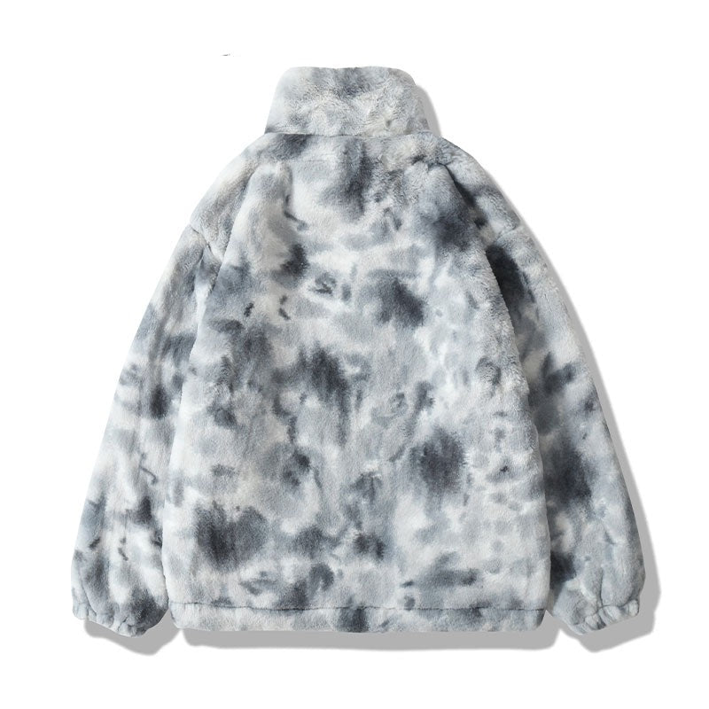 Hip Hop Jacket Streetwear Tie Dye Heart Fuzzy Jackets Warm Coats - MERGE.DAY.1.FREESTYLE