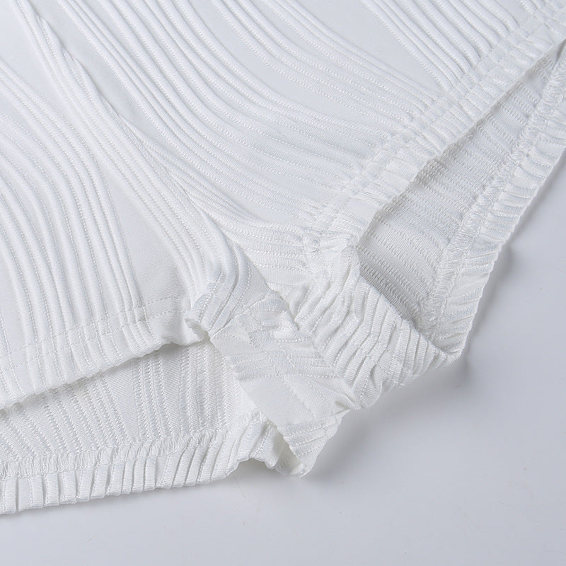 White Deep V-neck Halter Bandage 2 Pieces Sets Sleeveless Backless Suits Outfits with Shorts - MERGE.DAY.1.FREESTYLE